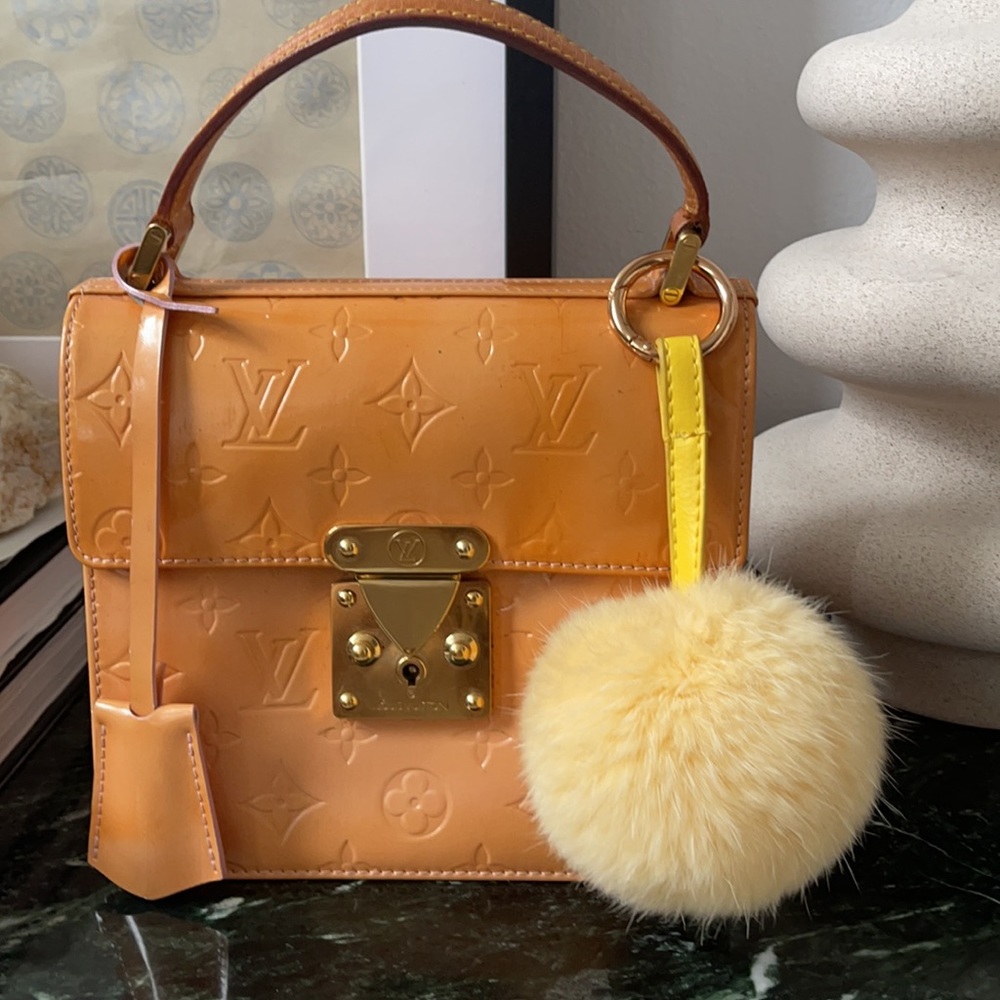 Pom Pom faux fur yellow light key chain/bag charm